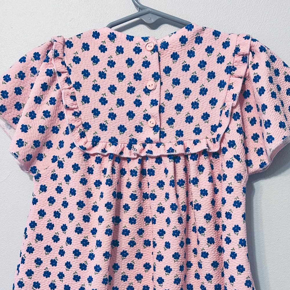 EUC Zara Pink Dress with Blue Floral Print and Ruffle Sleeves - Picture 5 of 8
